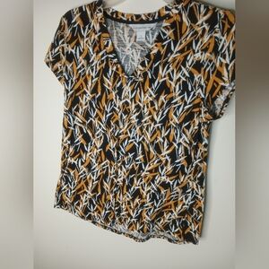 Liz Claiborne Women's Black and Orange Leaf Print Blouse